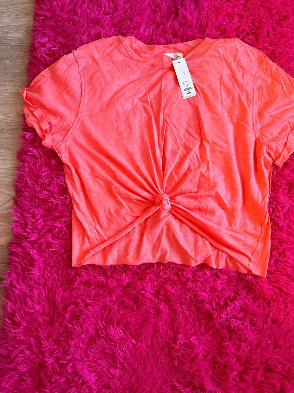 Francesca's Collections Neon Coral Orange Knot-Front Crop Top